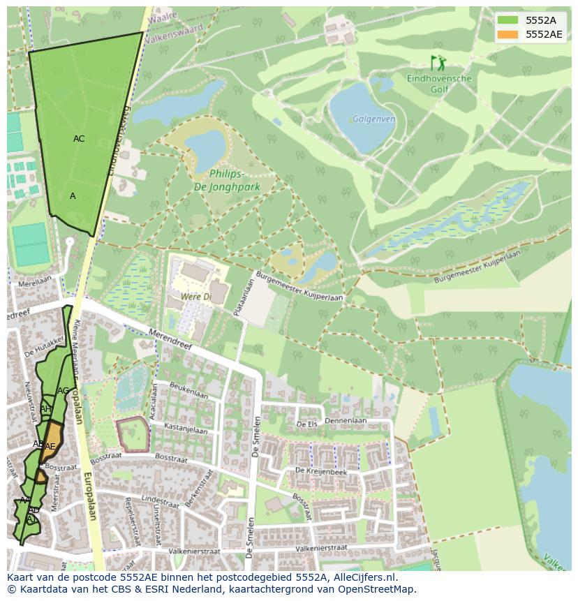 Afbeelding van het postcodegebied 5552 AE op de kaart.