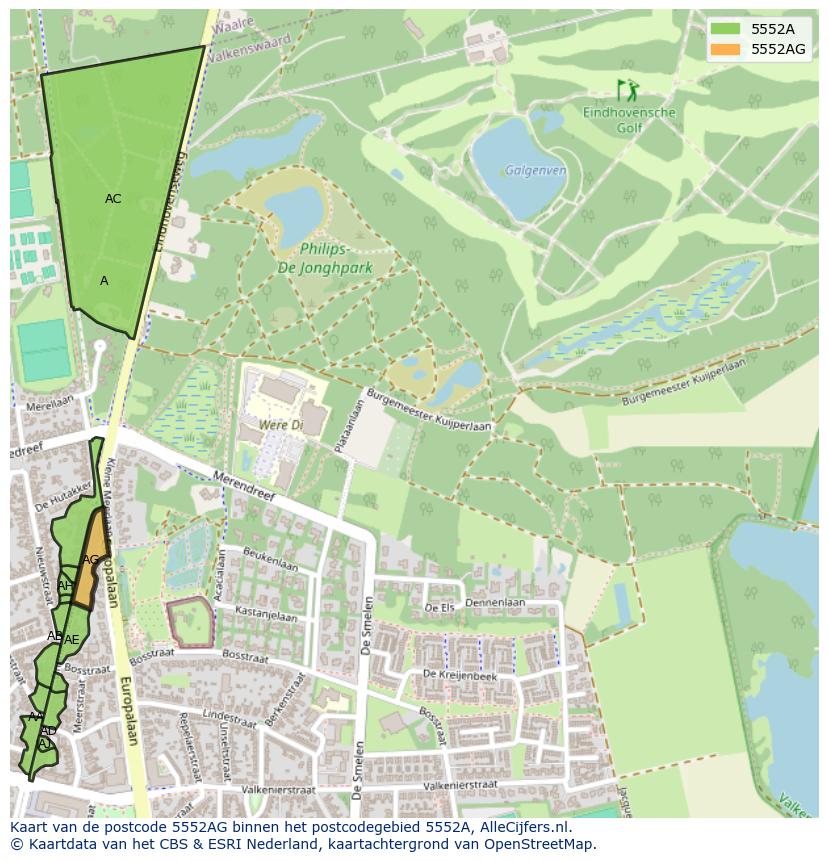 Afbeelding van het postcodegebied 5552 AG op de kaart.
