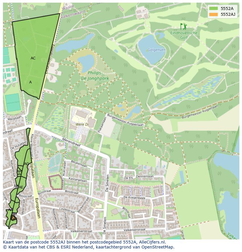 Afbeelding van het postcodegebied 5552 AJ op de kaart.