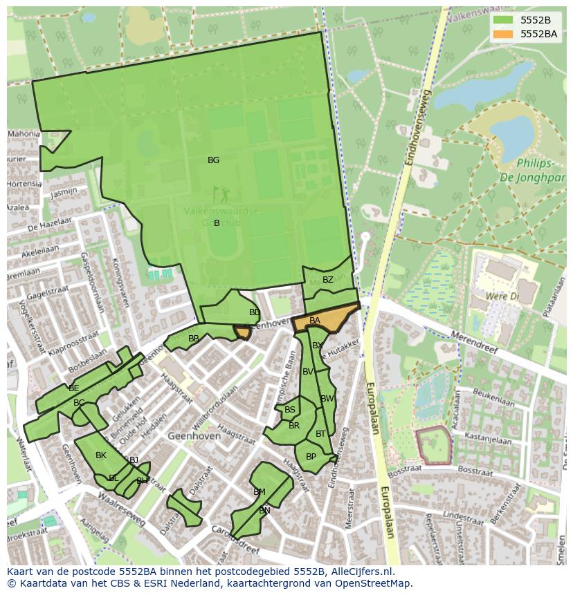 Afbeelding van het postcodegebied 5552 BA op de kaart.