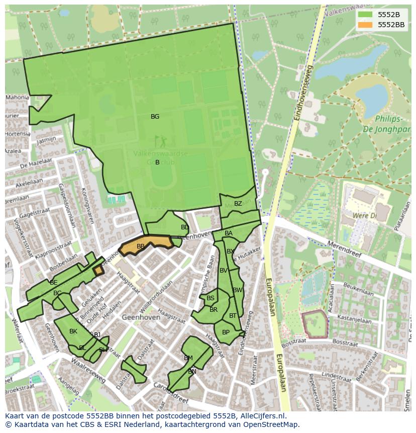 Afbeelding van het postcodegebied 5552 BB op de kaart.