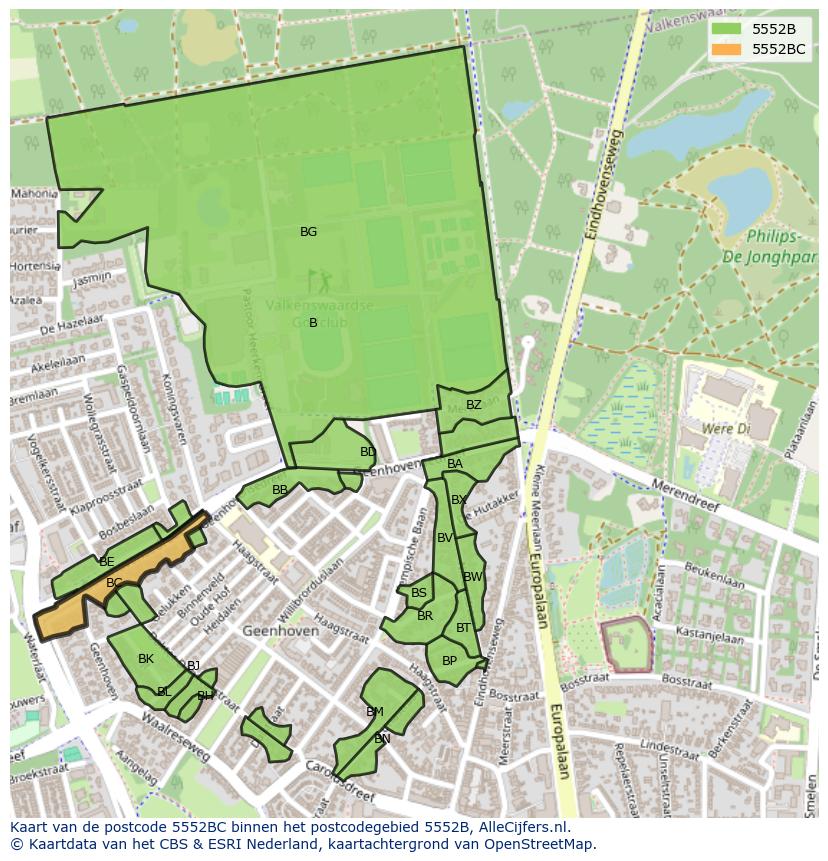Afbeelding van het postcodegebied 5552 BC op de kaart.