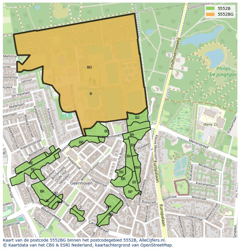 Afbeelding van het postcodegebied 5552 BG op de kaart.