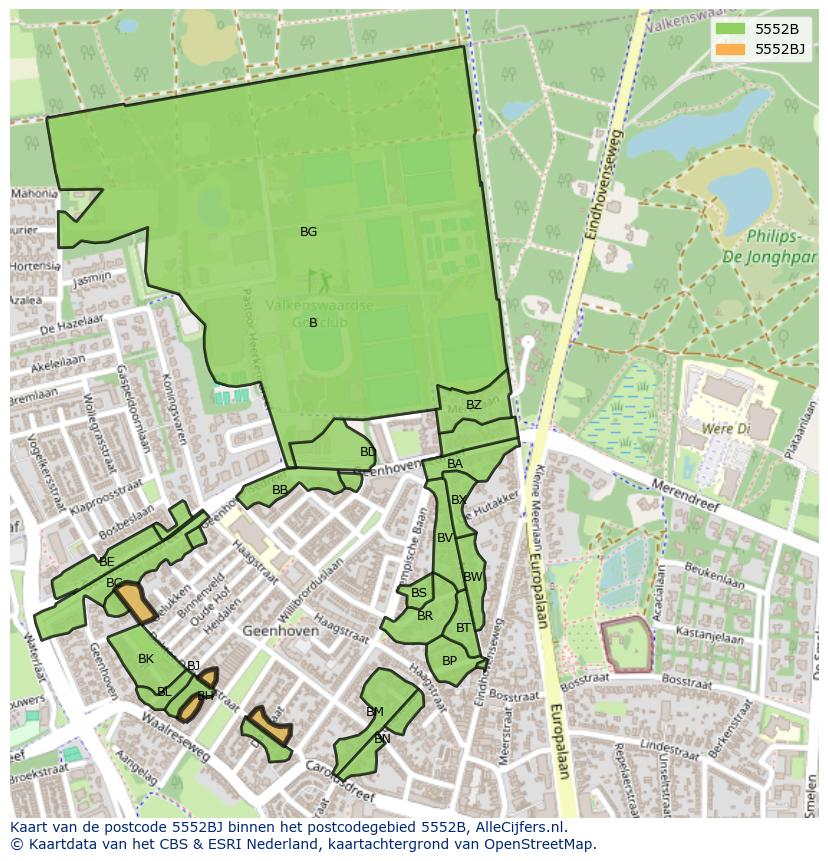 Afbeelding van het postcodegebied 5552 BJ op de kaart.