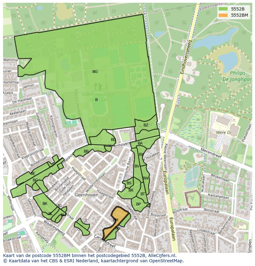 Afbeelding van het postcodegebied 5552 BM op de kaart.