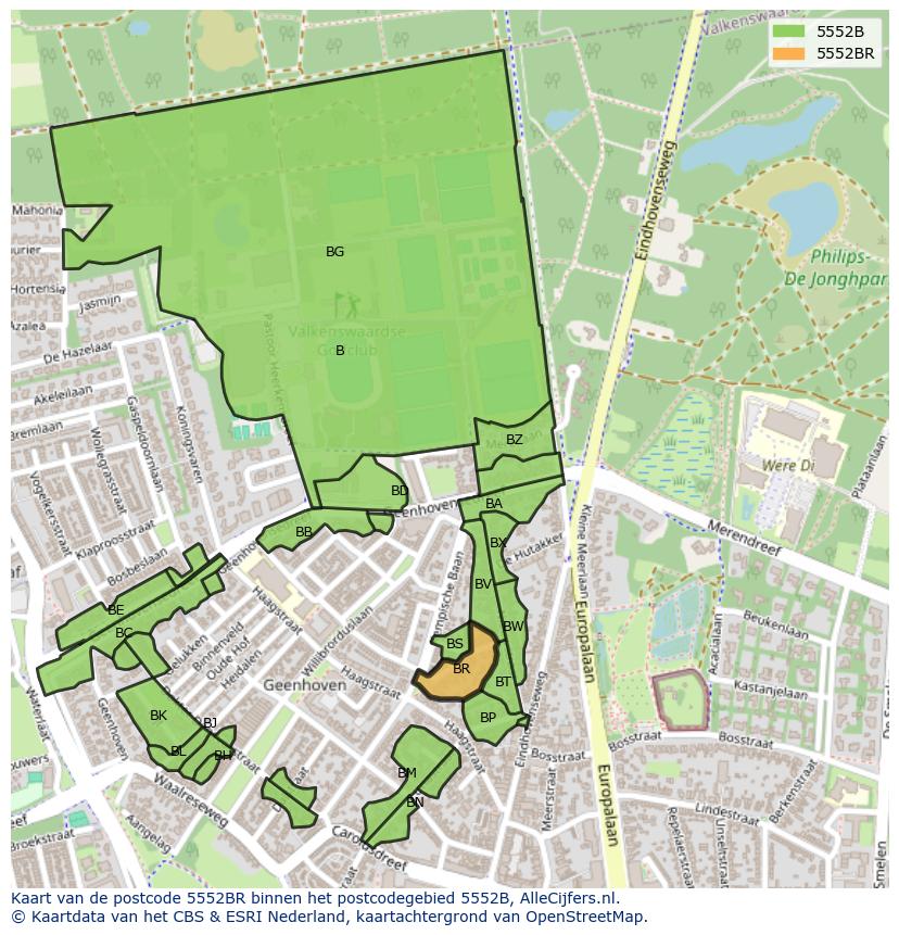 Afbeelding van het postcodegebied 5552 BR op de kaart.