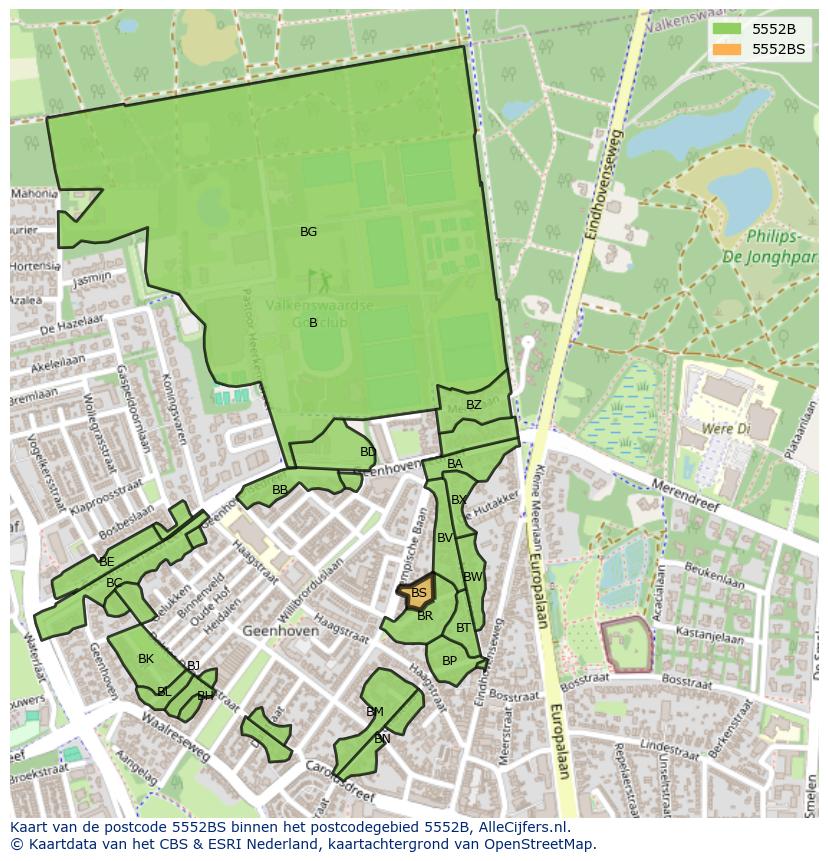 Afbeelding van het postcodegebied 5552 BS op de kaart.