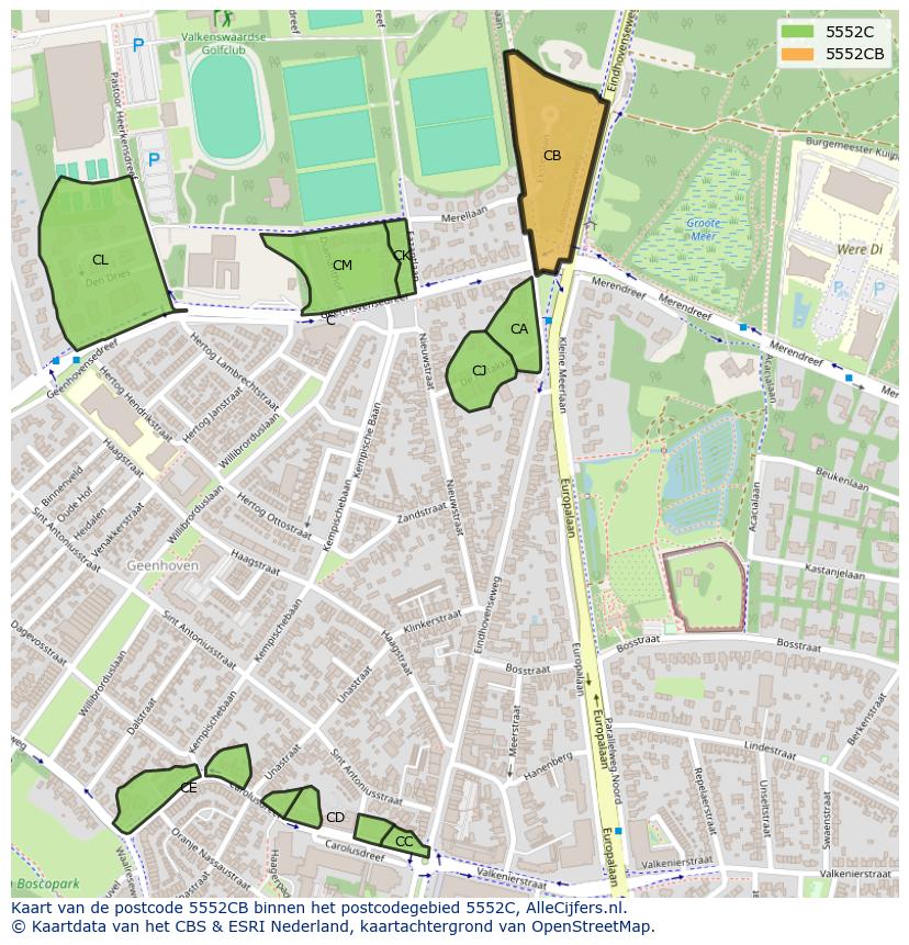 Afbeelding van het postcodegebied 5552 CB op de kaart.