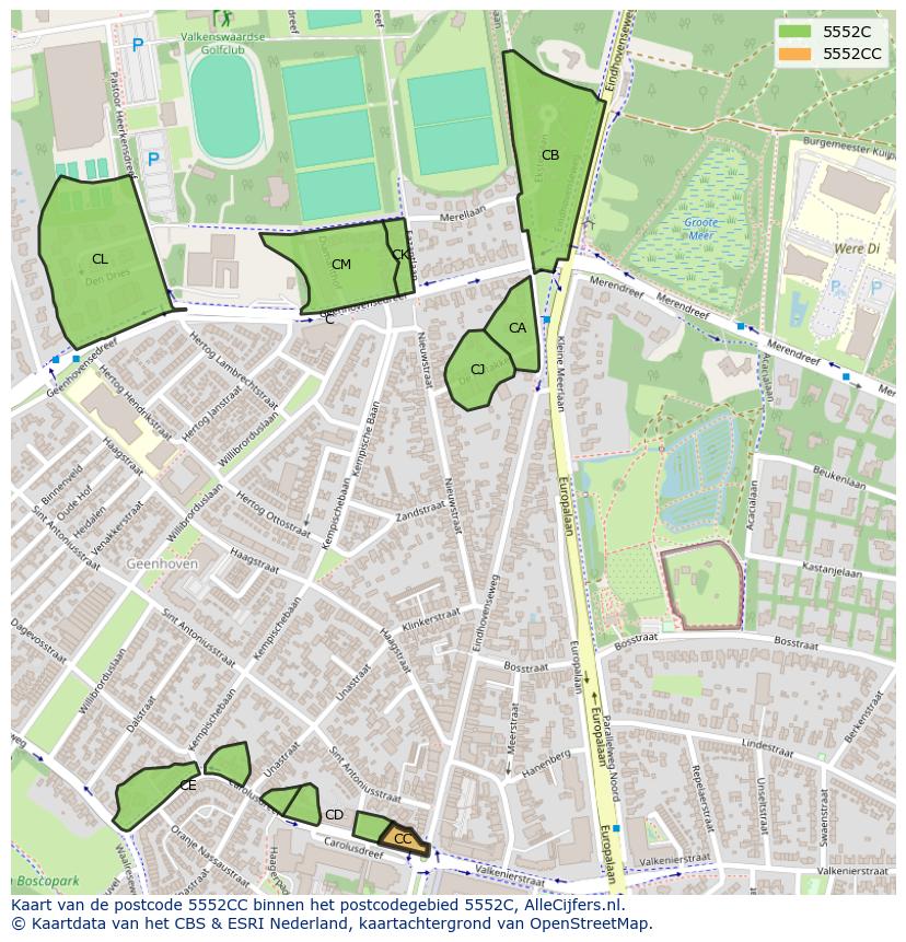 Afbeelding van het postcodegebied 5552 CC op de kaart.