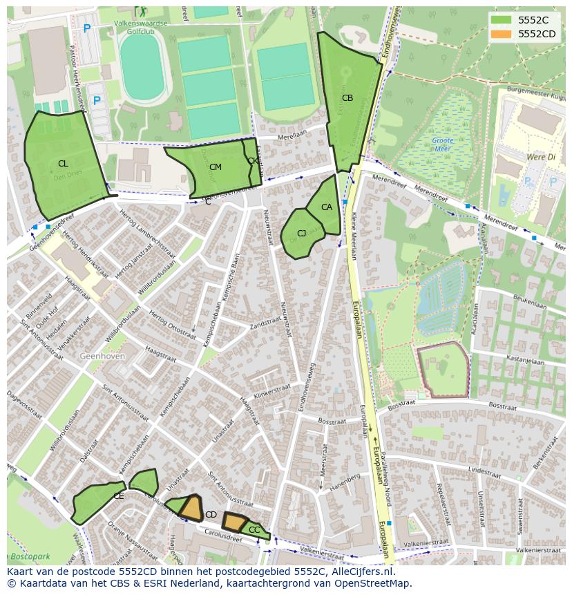 Afbeelding van het postcodegebied 5552 CD op de kaart.