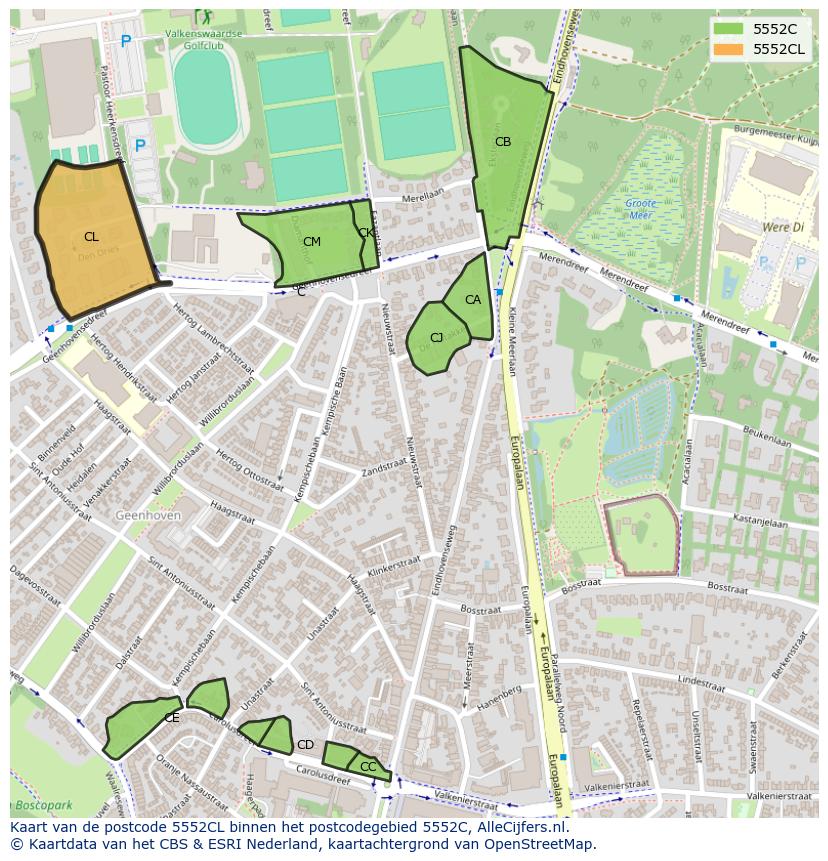 Afbeelding van het postcodegebied 5552 CL op de kaart.