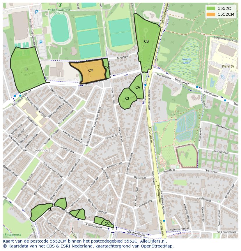 Afbeelding van het postcodegebied 5552 CM op de kaart.