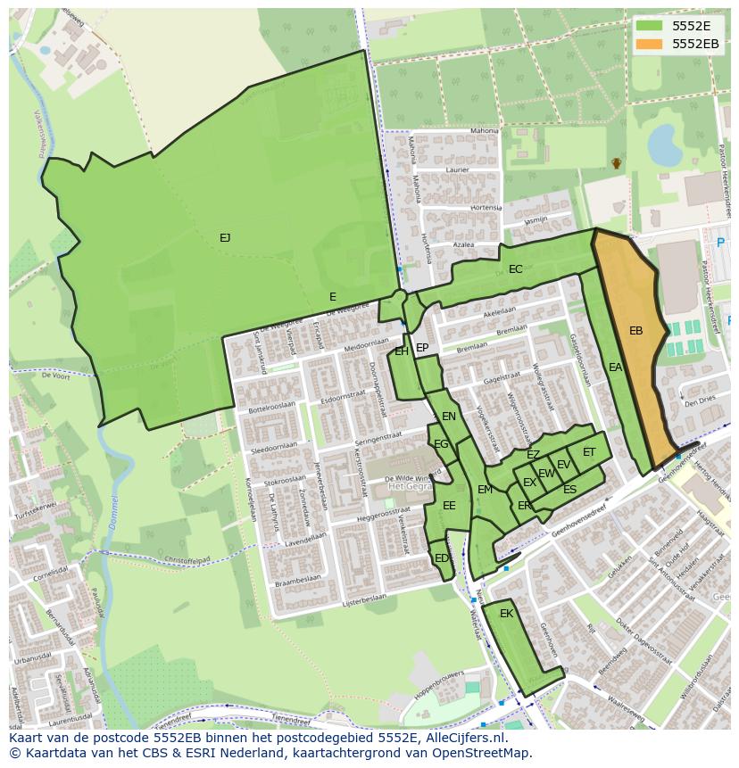 Afbeelding van het postcodegebied 5552 EB op de kaart.
