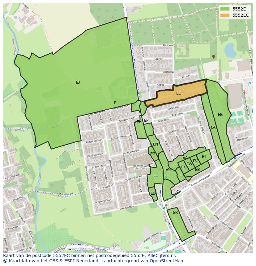 Afbeelding van het postcodegebied 5552 EC op de kaart.