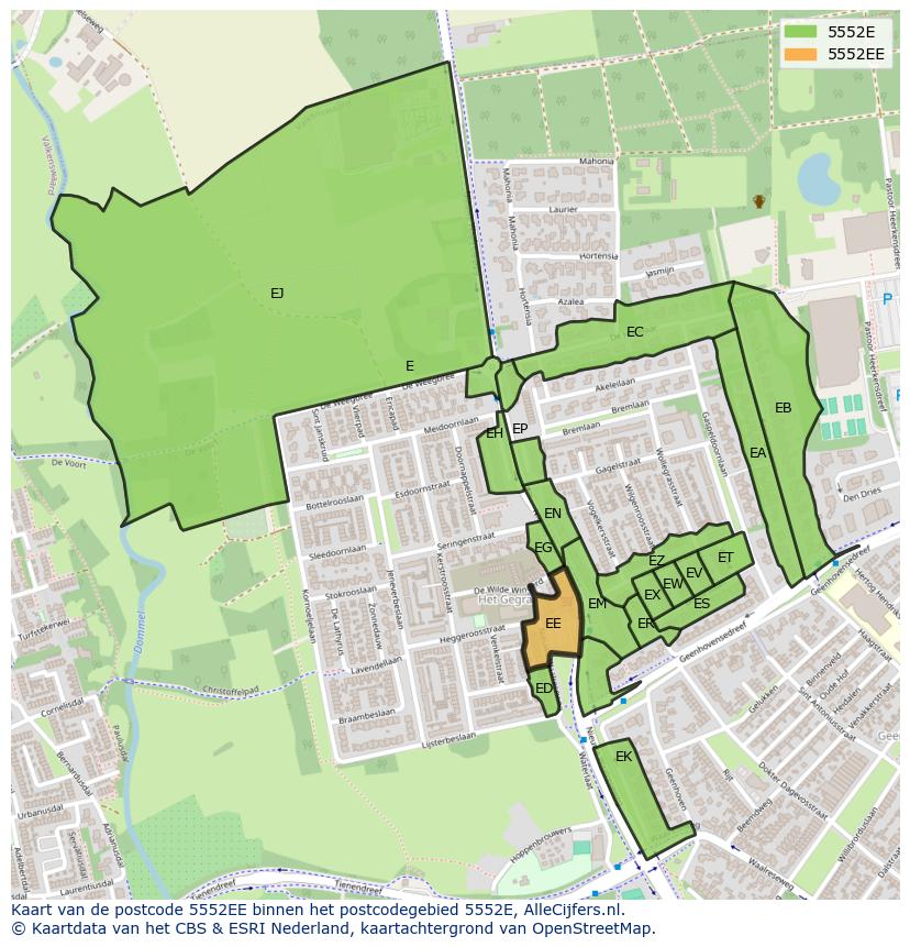 Afbeelding van het postcodegebied 5552 EE op de kaart.