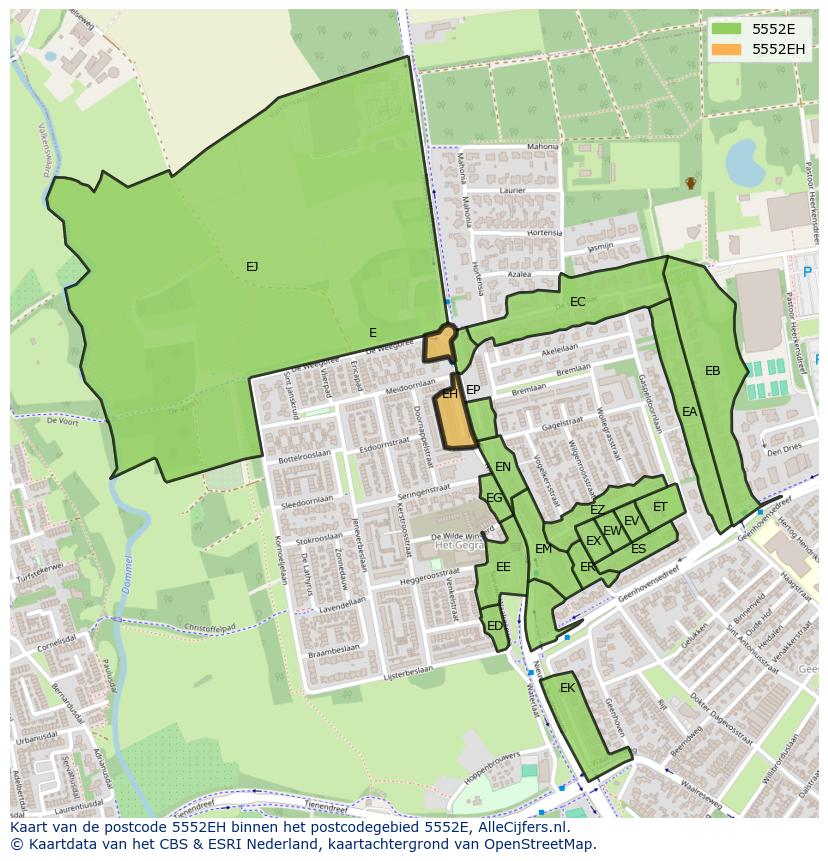 Afbeelding van het postcodegebied 5552 EH op de kaart.