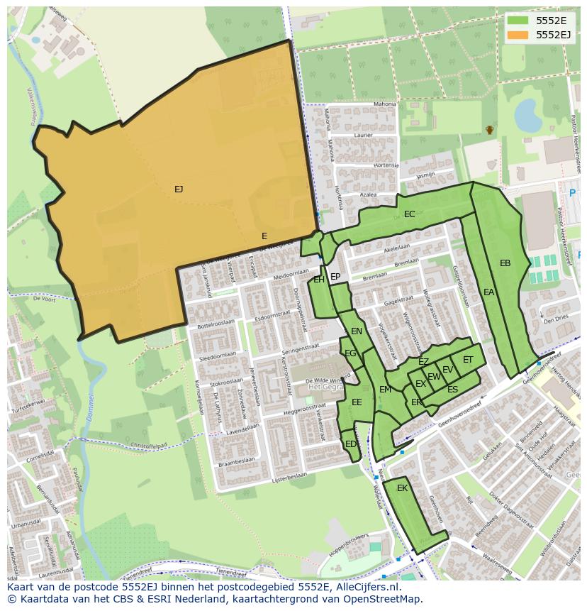 Afbeelding van het postcodegebied 5552 EJ op de kaart.