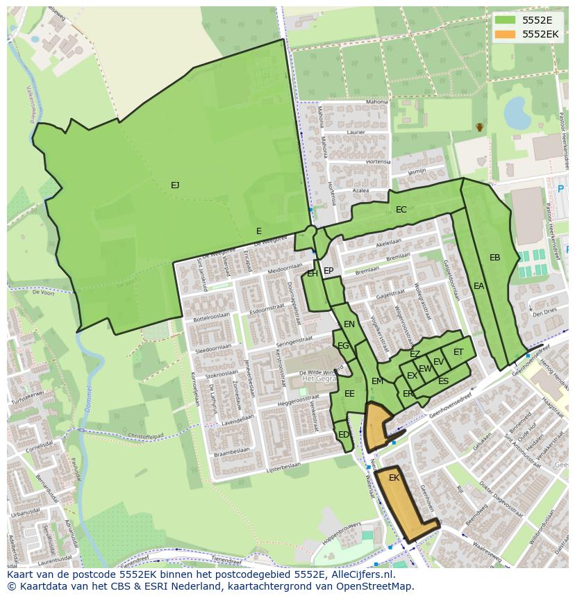 Afbeelding van het postcodegebied 5552 EK op de kaart.
