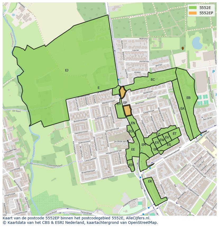 Afbeelding van het postcodegebied 5552 EP op de kaart.