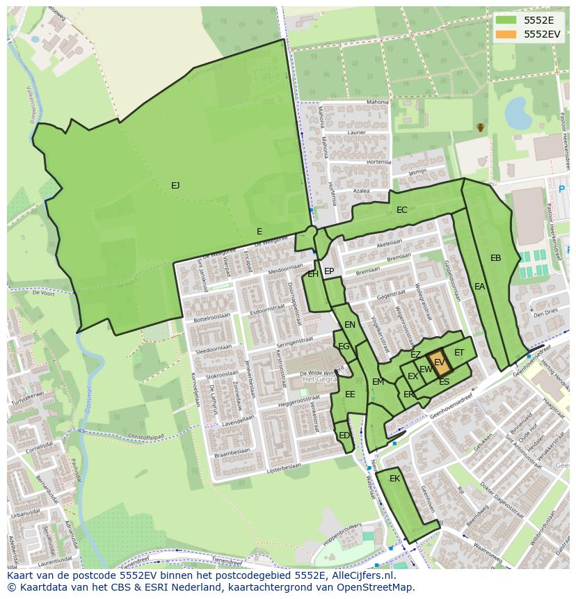 Afbeelding van het postcodegebied 5552 EV op de kaart.