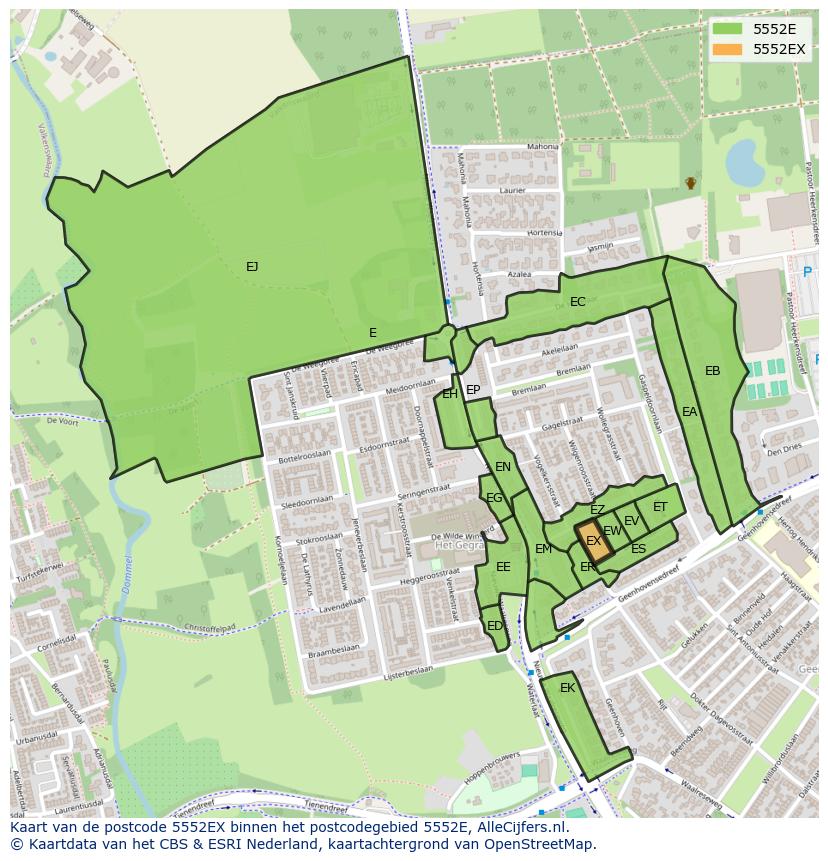 Afbeelding van het postcodegebied 5552 EX op de kaart.