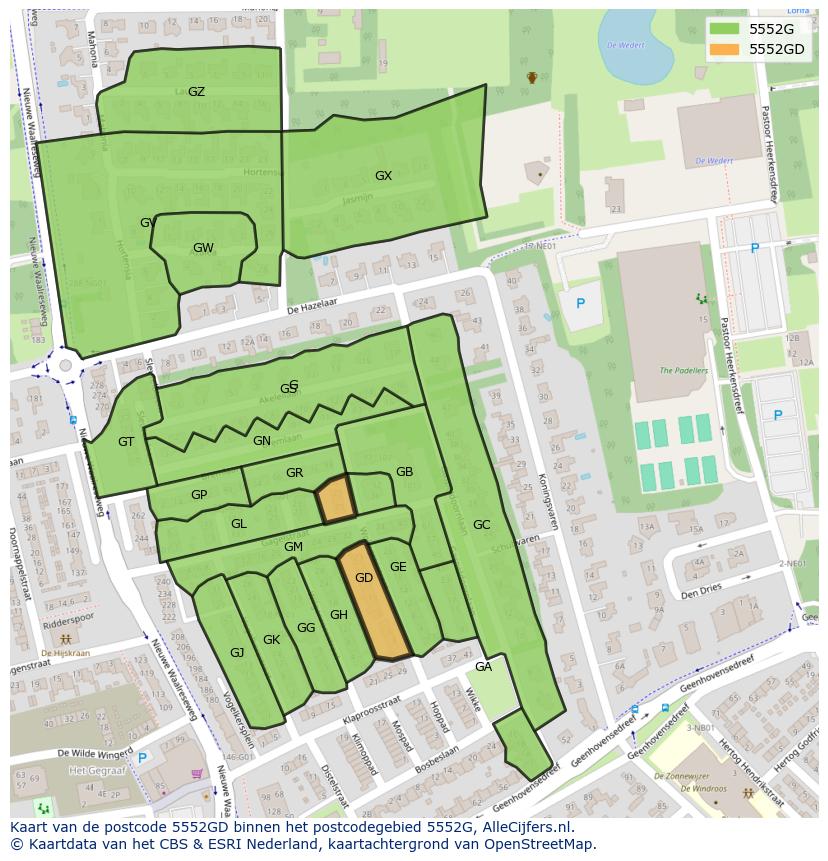 Afbeelding van het postcodegebied 5552 GD op de kaart.