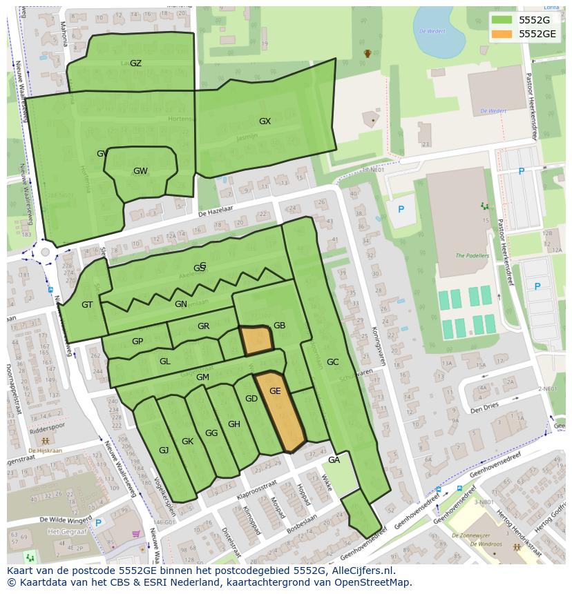 Afbeelding van het postcodegebied 5552 GE op de kaart.
