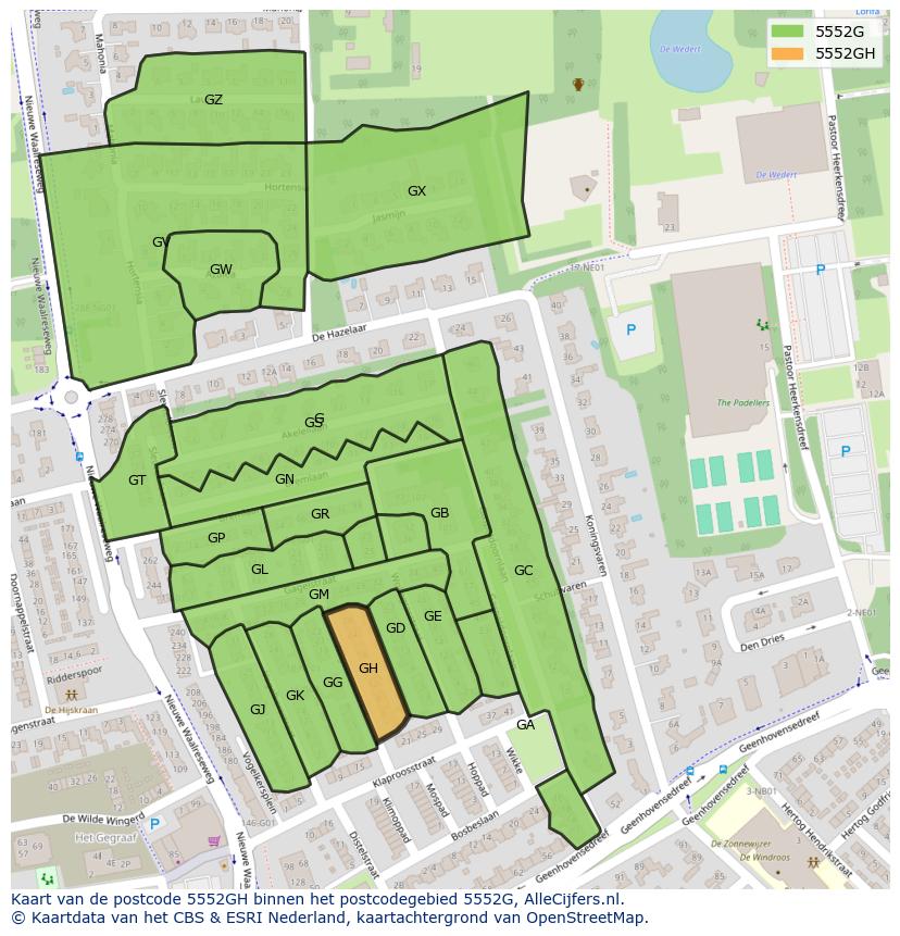 Afbeelding van het postcodegebied 5552 GH op de kaart.