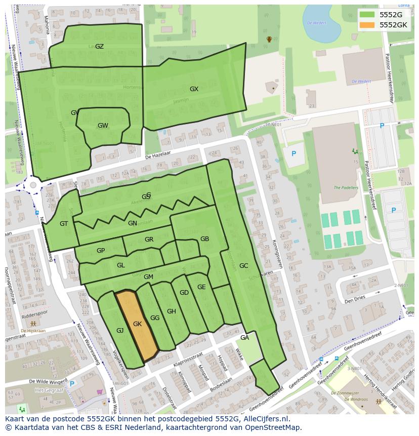 Afbeelding van het postcodegebied 5552 GK op de kaart.