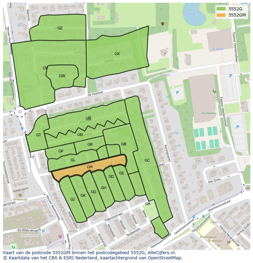 Afbeelding van het postcodegebied 5552 GM op de kaart.