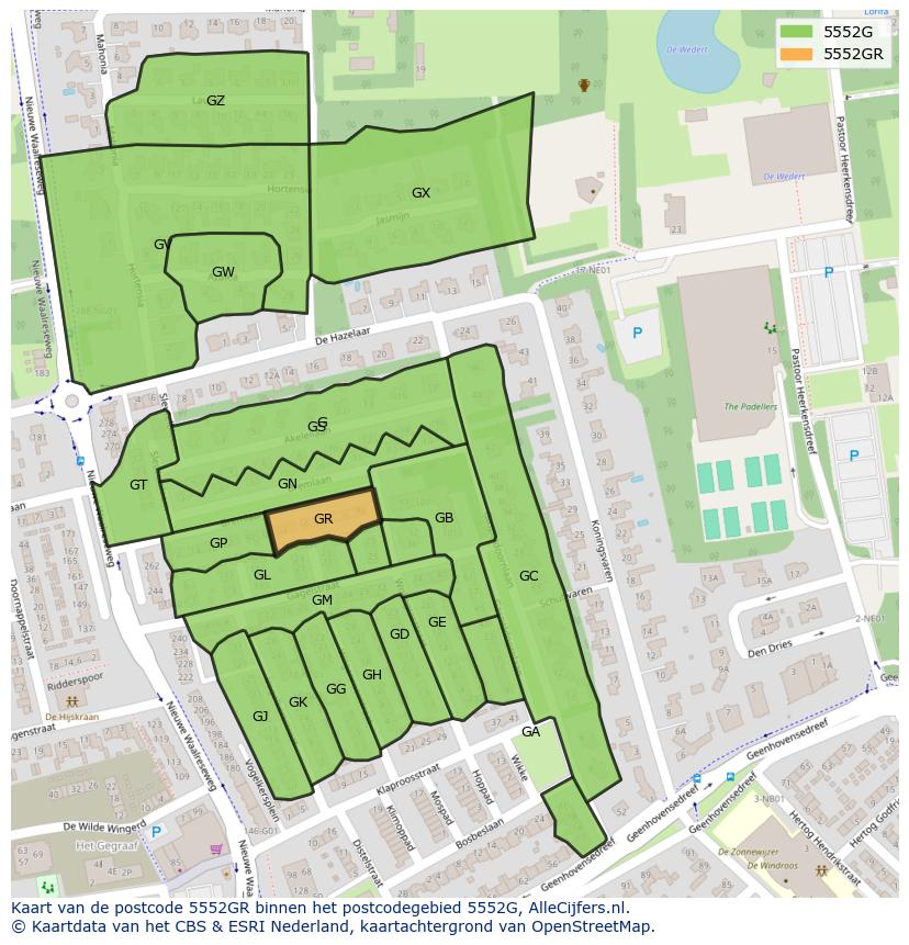 Afbeelding van het postcodegebied 5552 GR op de kaart.
