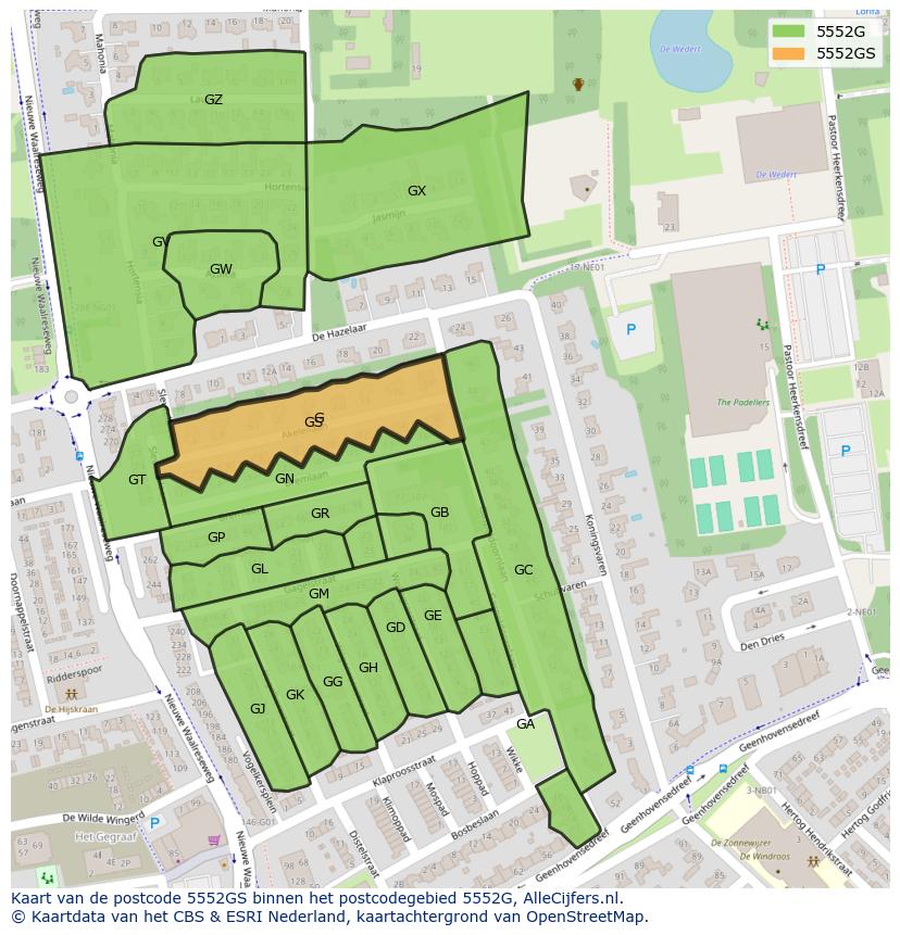 Afbeelding van het postcodegebied 5552 GS op de kaart.