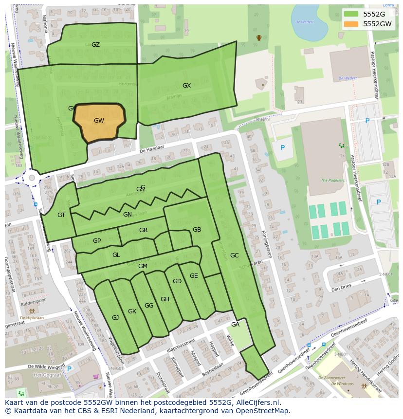 Afbeelding van het postcodegebied 5552 GW op de kaart.
