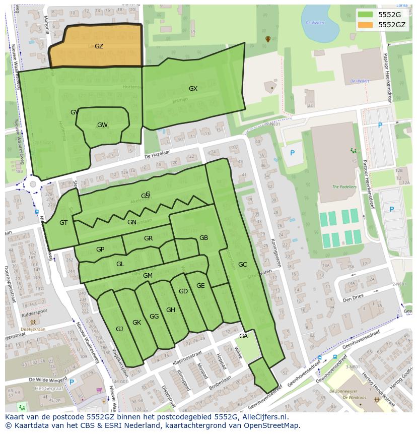 Afbeelding van het postcodegebied 5552 GZ op de kaart.