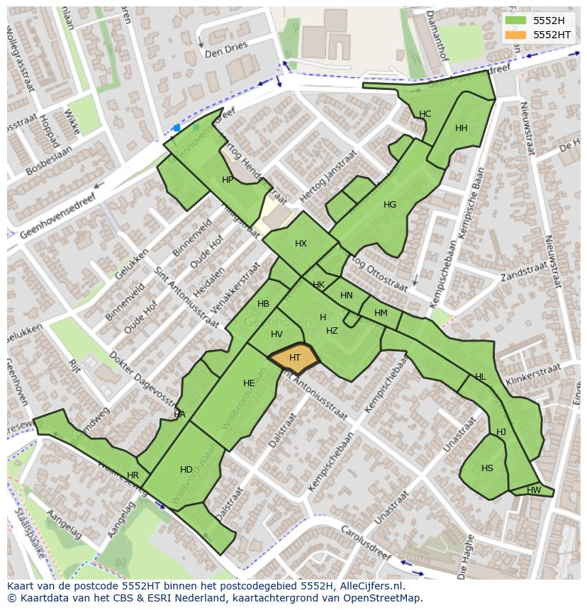 Afbeelding van het postcodegebied 5552 HT op de kaart.