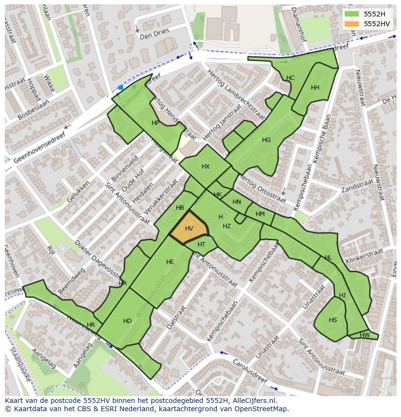 Afbeelding van het postcodegebied 5552 HV op de kaart.