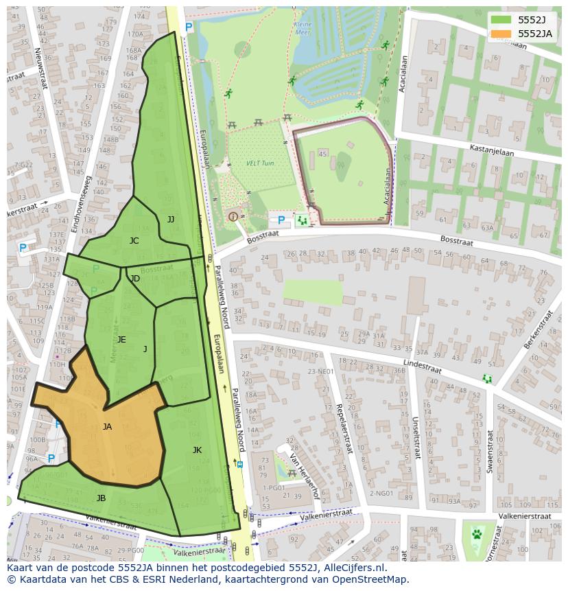 Afbeelding van het postcodegebied 5552 JA op de kaart.
