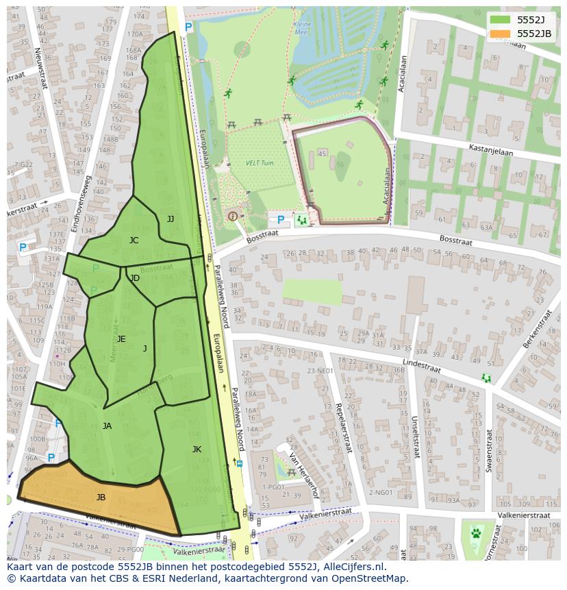 Afbeelding van het postcodegebied 5552 JB op de kaart.