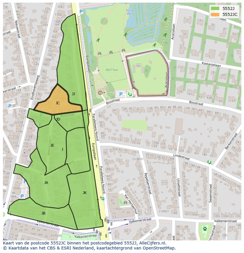 Afbeelding van het postcodegebied 5552 JC op de kaart.