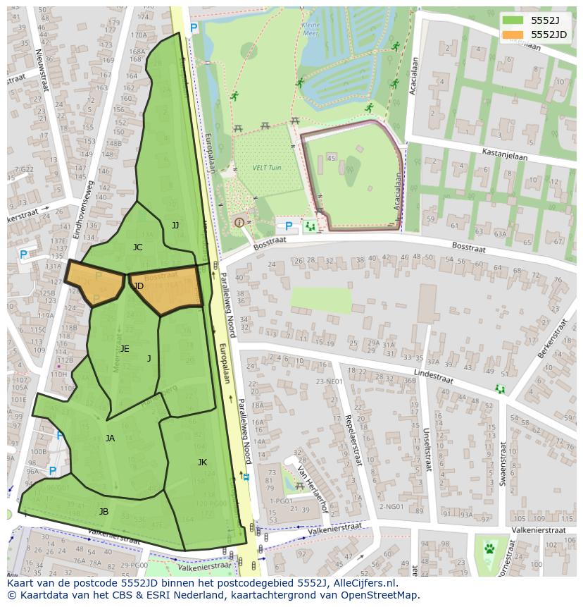 Afbeelding van het postcodegebied 5552 JD op de kaart.