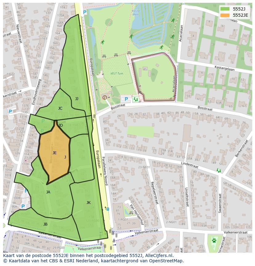 Afbeelding van het postcodegebied 5552 JE op de kaart.