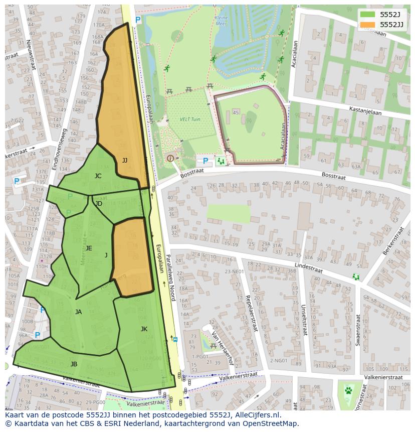Afbeelding van het postcodegebied 5552 JJ op de kaart.