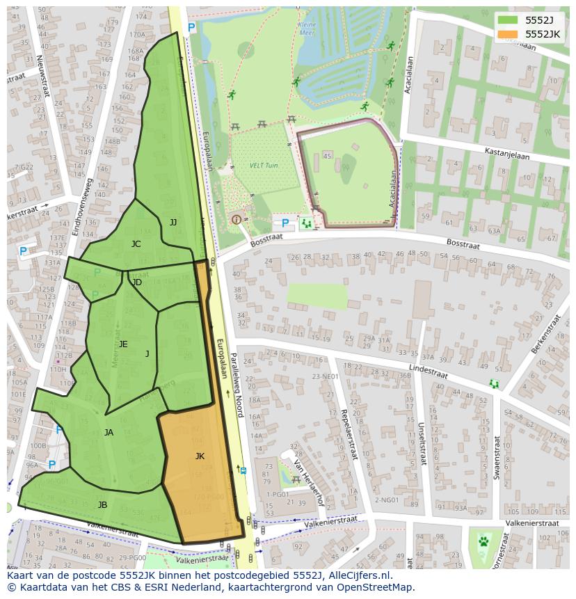 Afbeelding van het postcodegebied 5552 JK op de kaart.