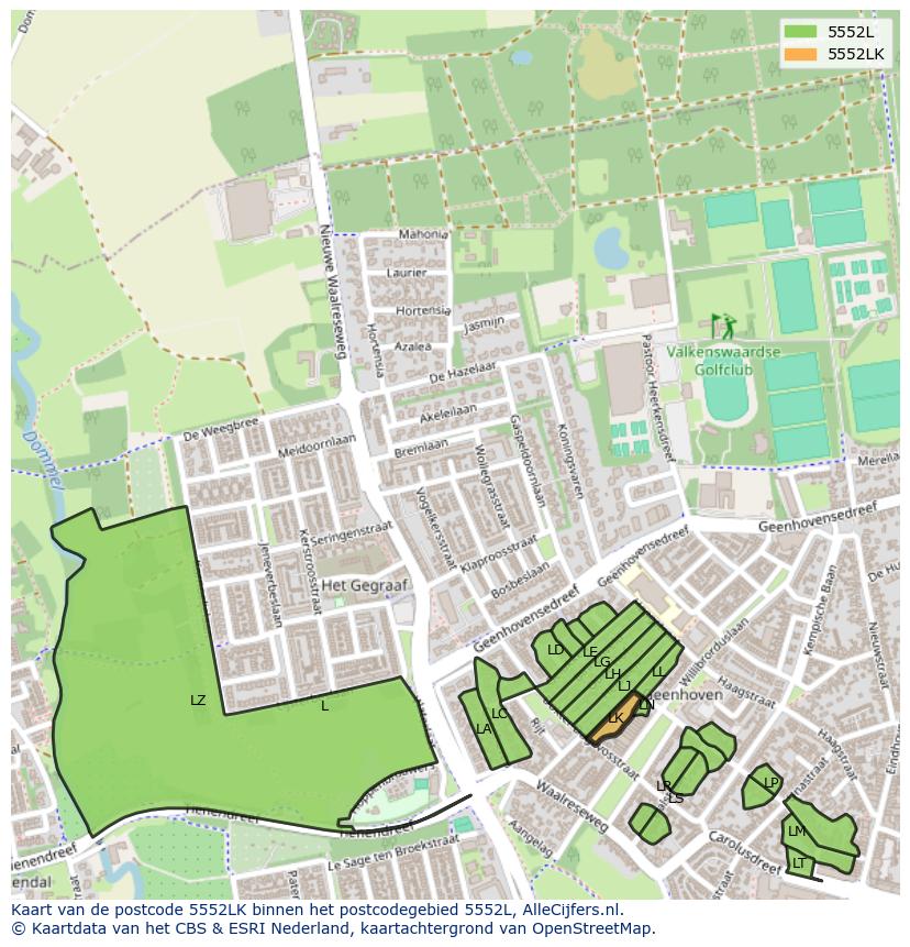 Afbeelding van het postcodegebied 5552 LK op de kaart.