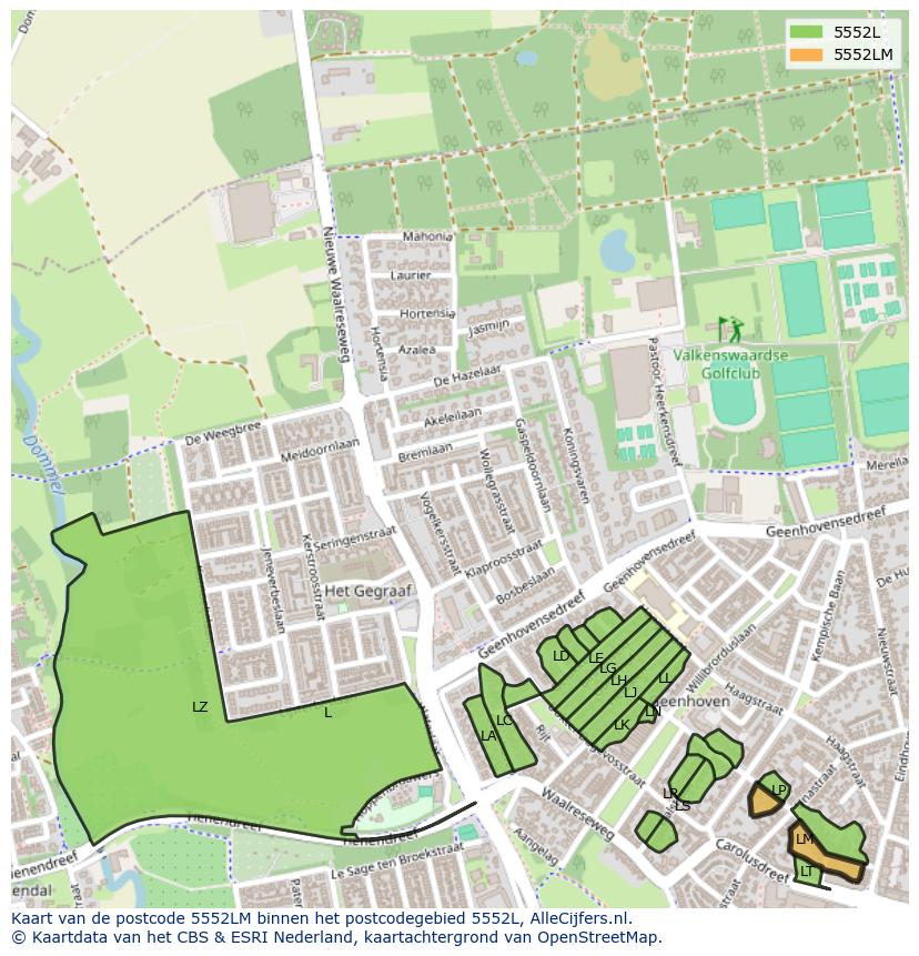 Afbeelding van het postcodegebied 5552 LM op de kaart.