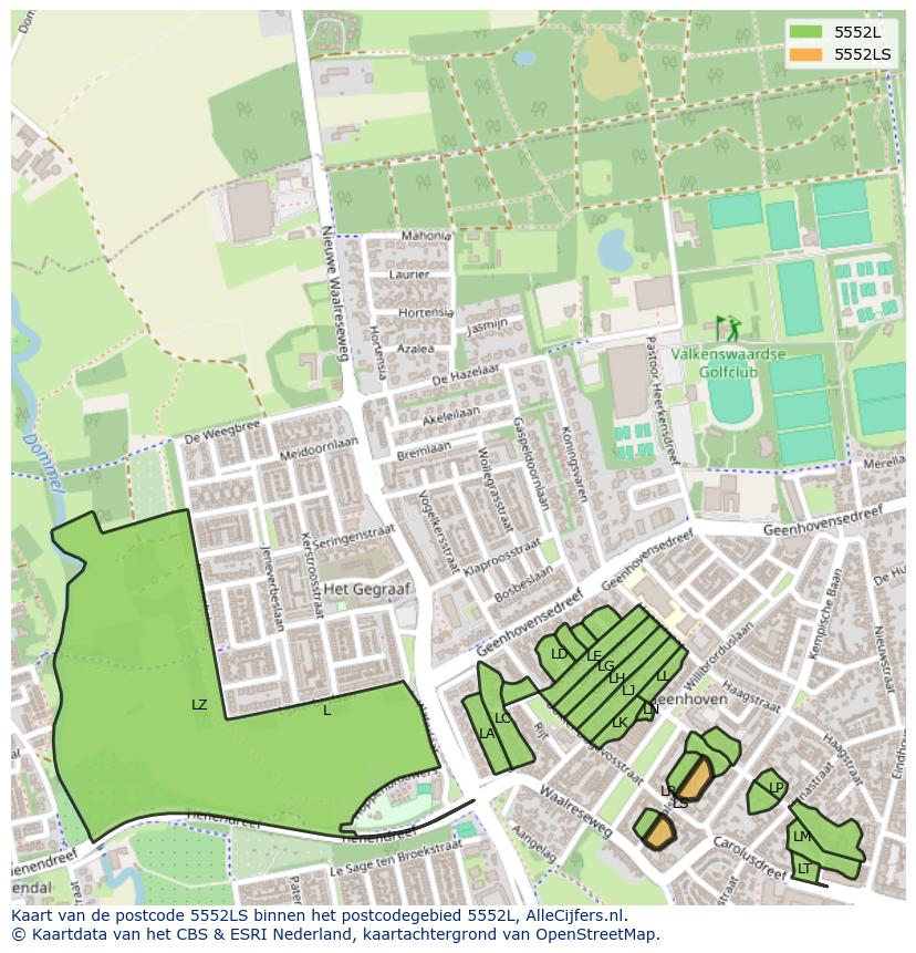 Afbeelding van het postcodegebied 5552 LS op de kaart.