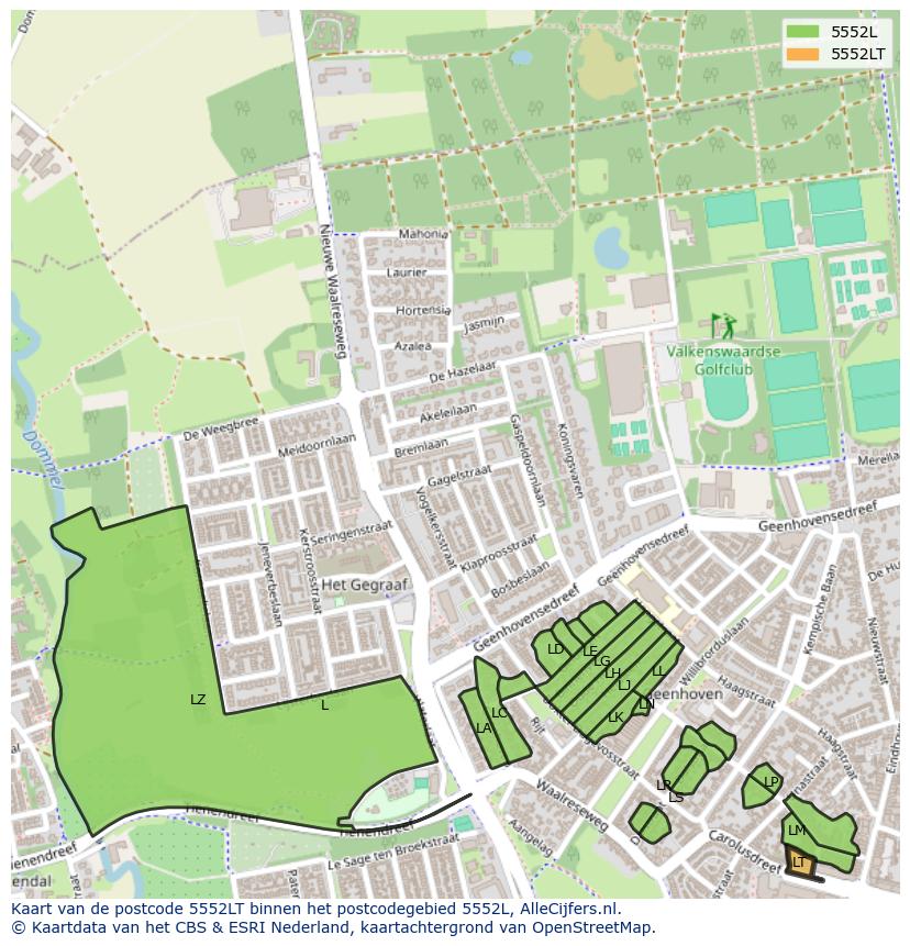 Afbeelding van het postcodegebied 5552 LT op de kaart.