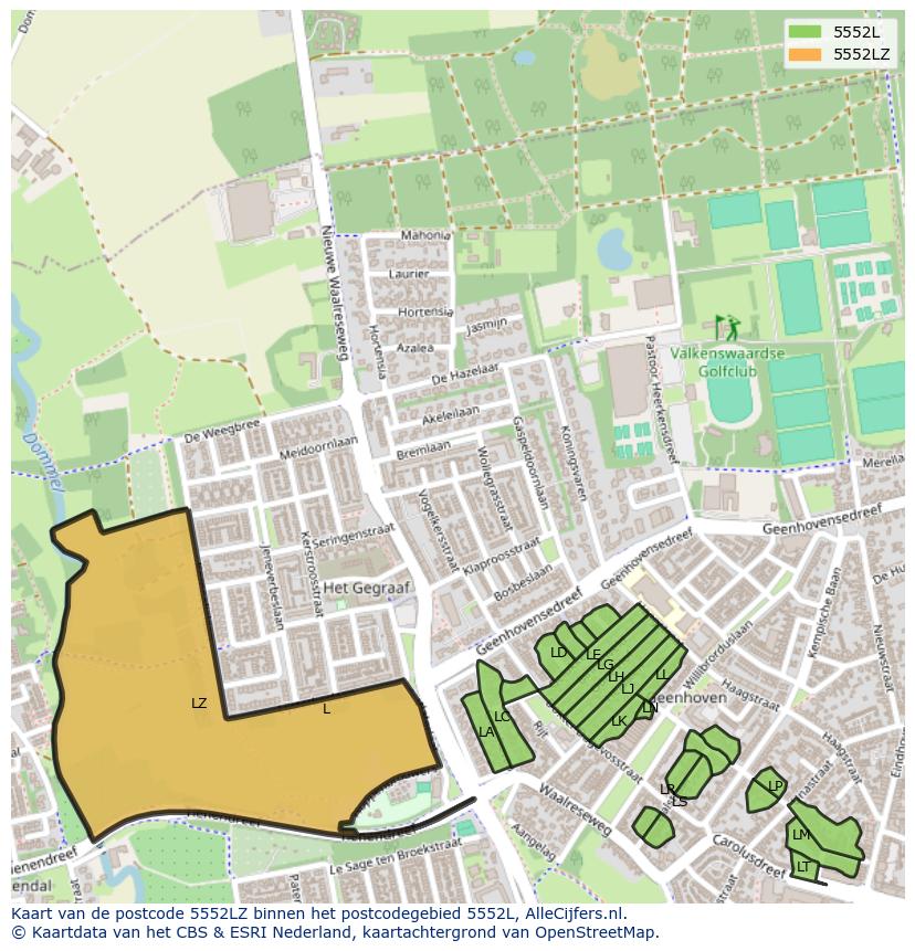 Afbeelding van het postcodegebied 5552 LZ op de kaart.