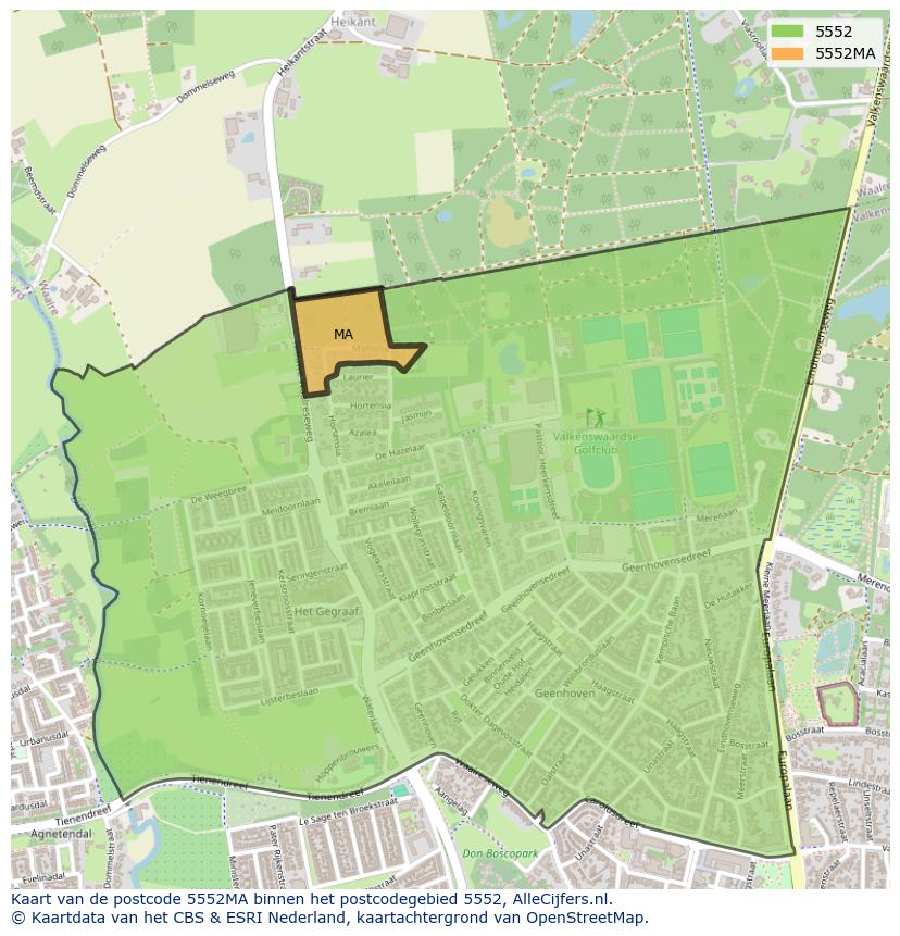 Afbeelding van het postcodegebied 5552 MA op de kaart.