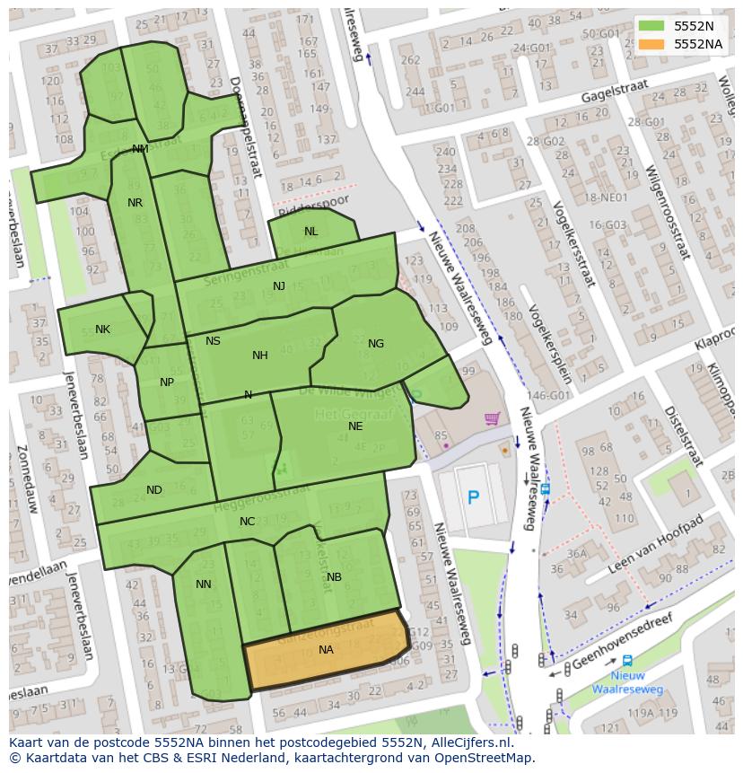 Afbeelding van het postcodegebied 5552 NA op de kaart.